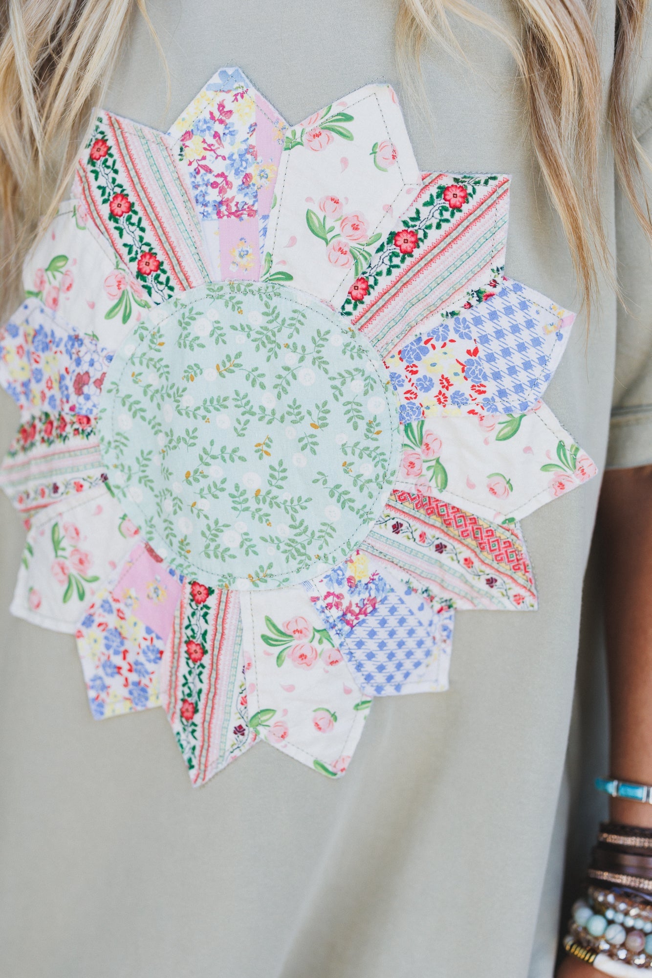 Purely Me Patchwork Tee Dress - Sage