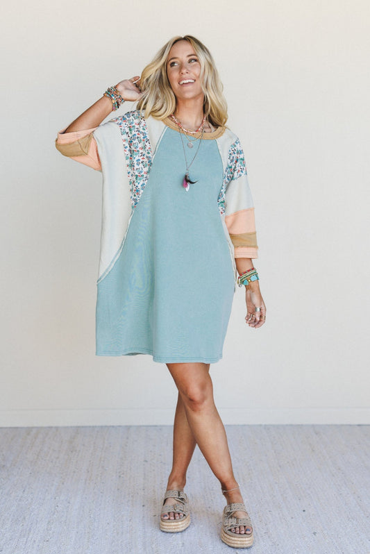 Endlessly Yours Terry Knit Dress - Teal