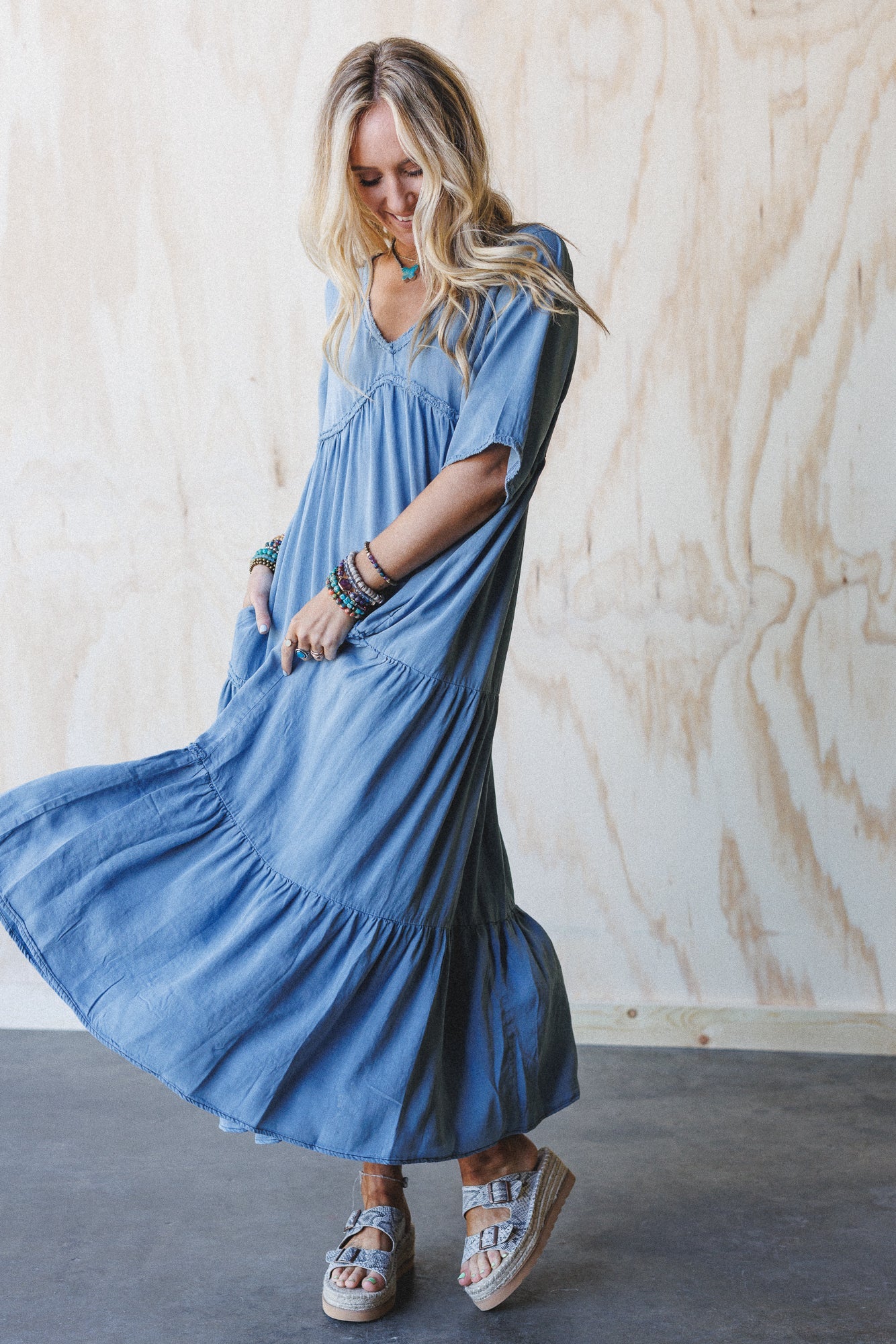 Fiona Tiered Maxi Dress - Light Denim