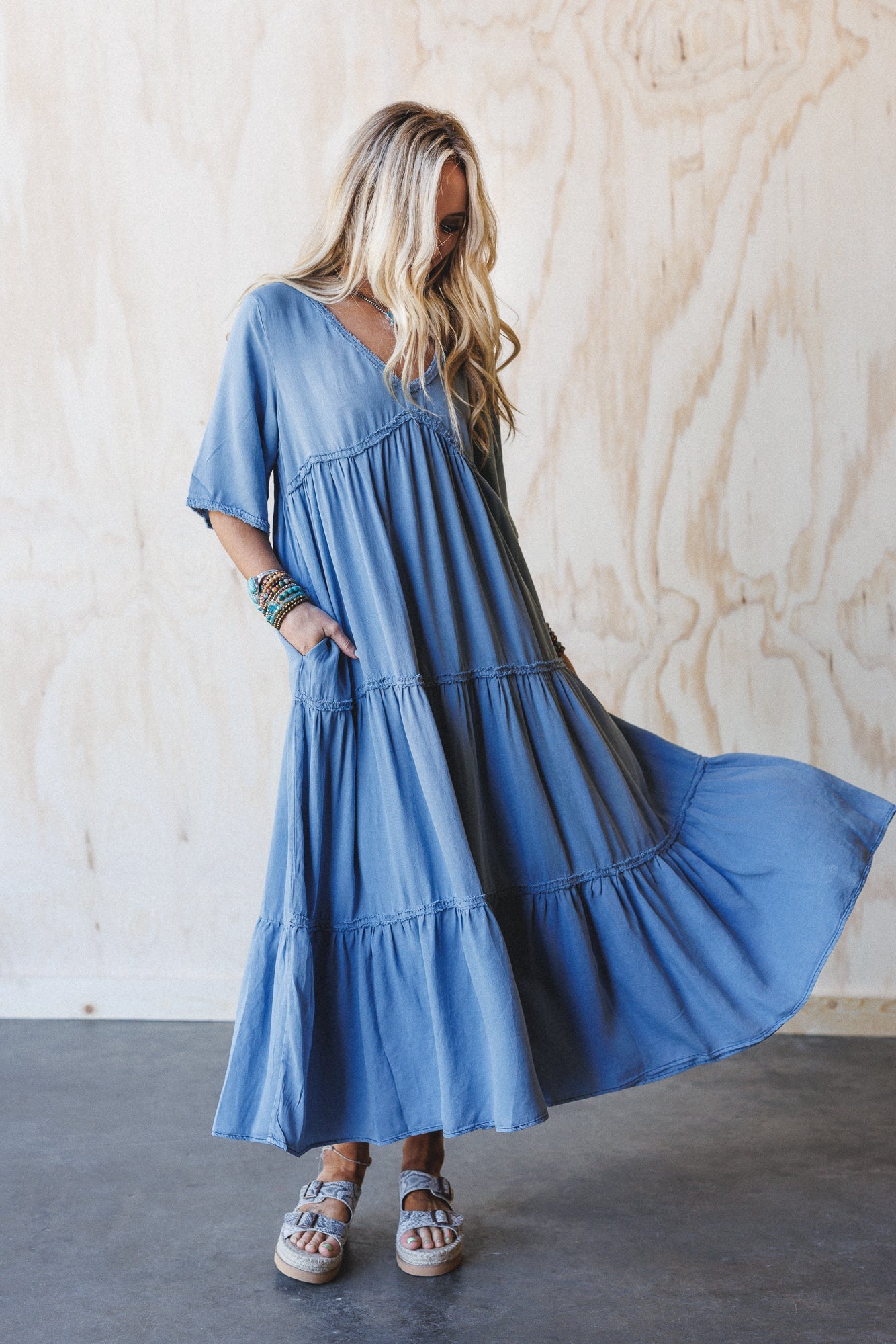 Fiona Tiered Maxi Dress - Light Denim