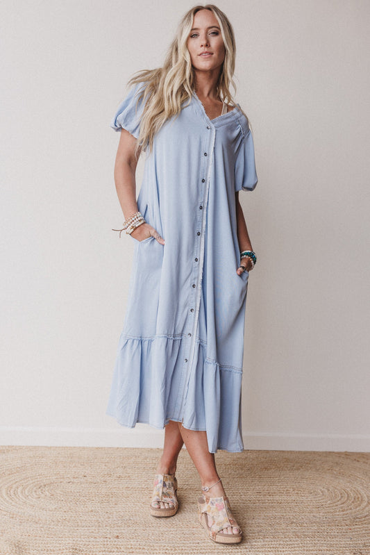 Sonora Sun Button Down Maxi Dress - Blue