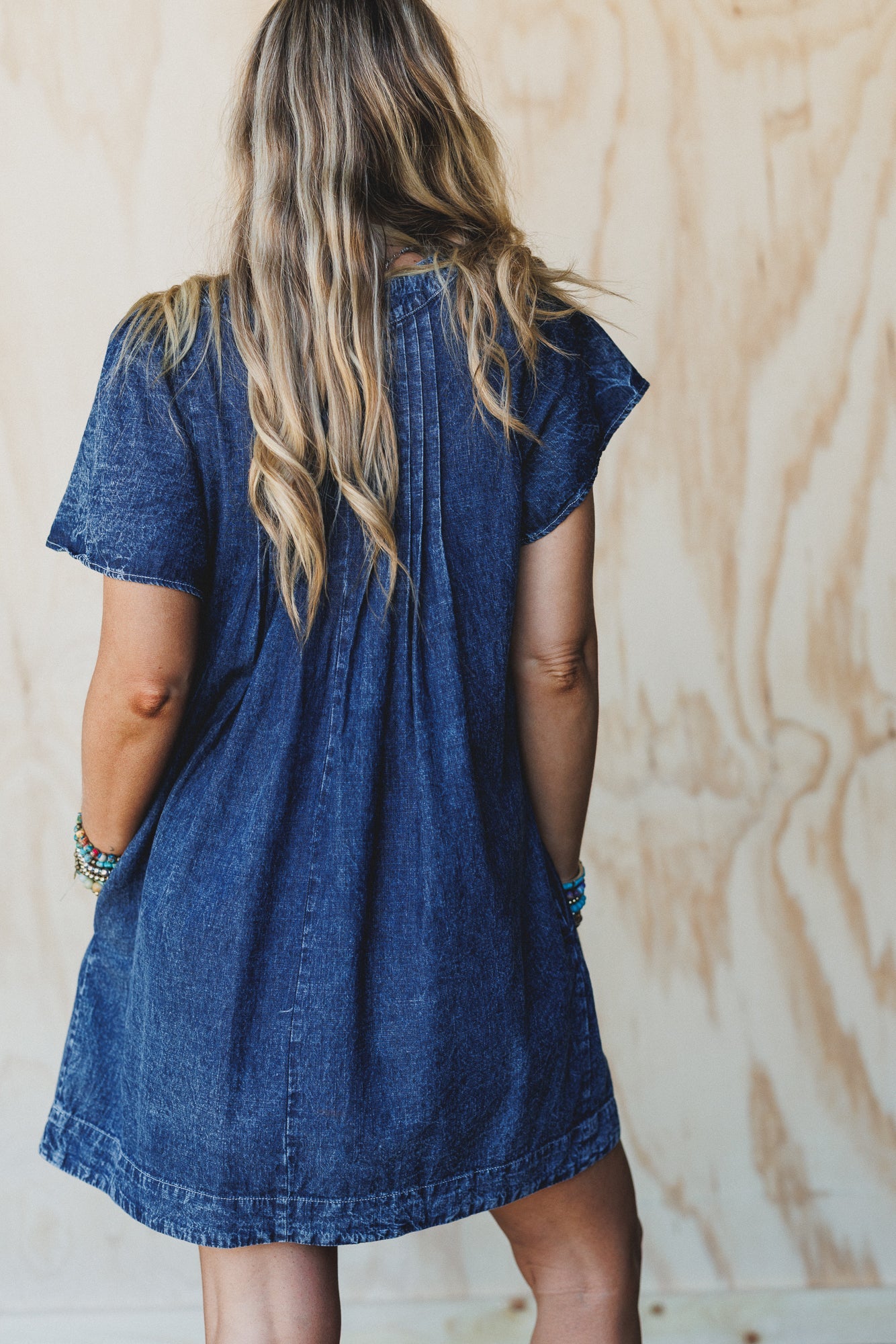 Getaway Pleated Denim Dress - Washed Denim