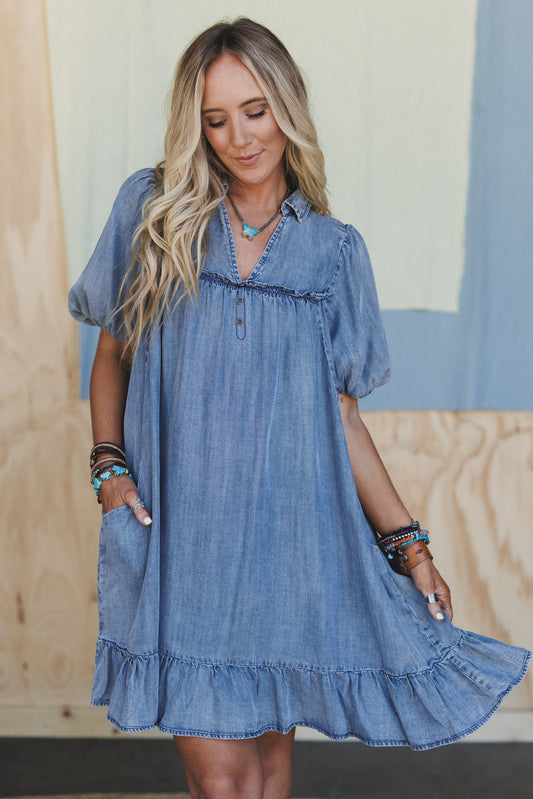 Cabana Days Ruffle Hem Dress - Blue