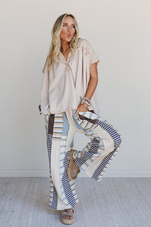 Eclectic Stripes Wide Leg Pants - Blue