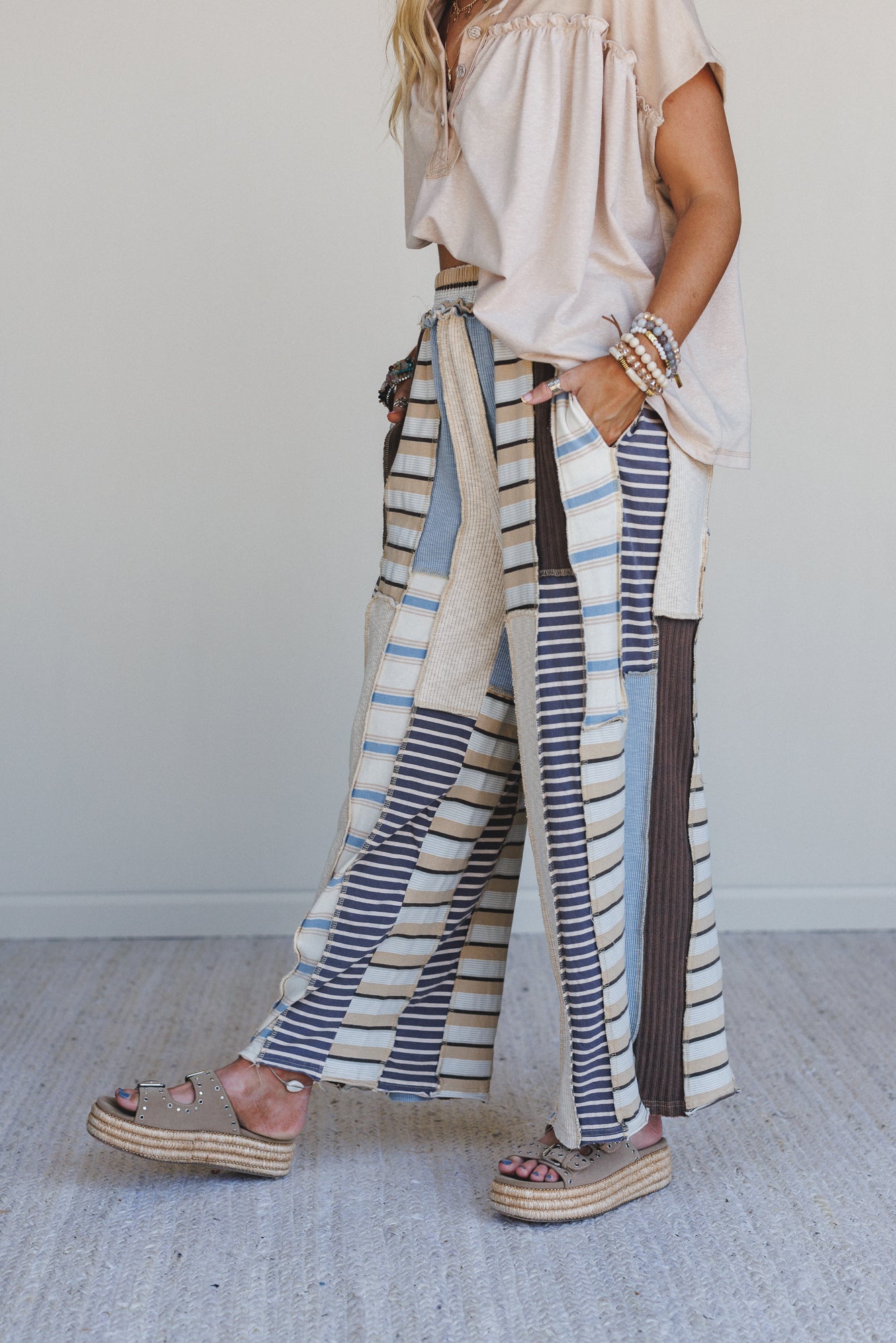 Eclectic Stripes Wide Leg Pants - Blue