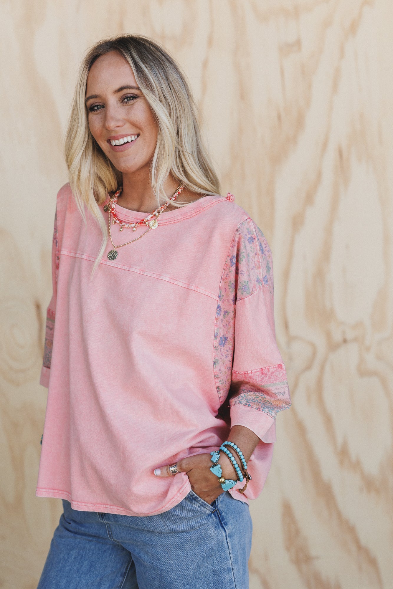Find Your Path Mix Print Top - Coral