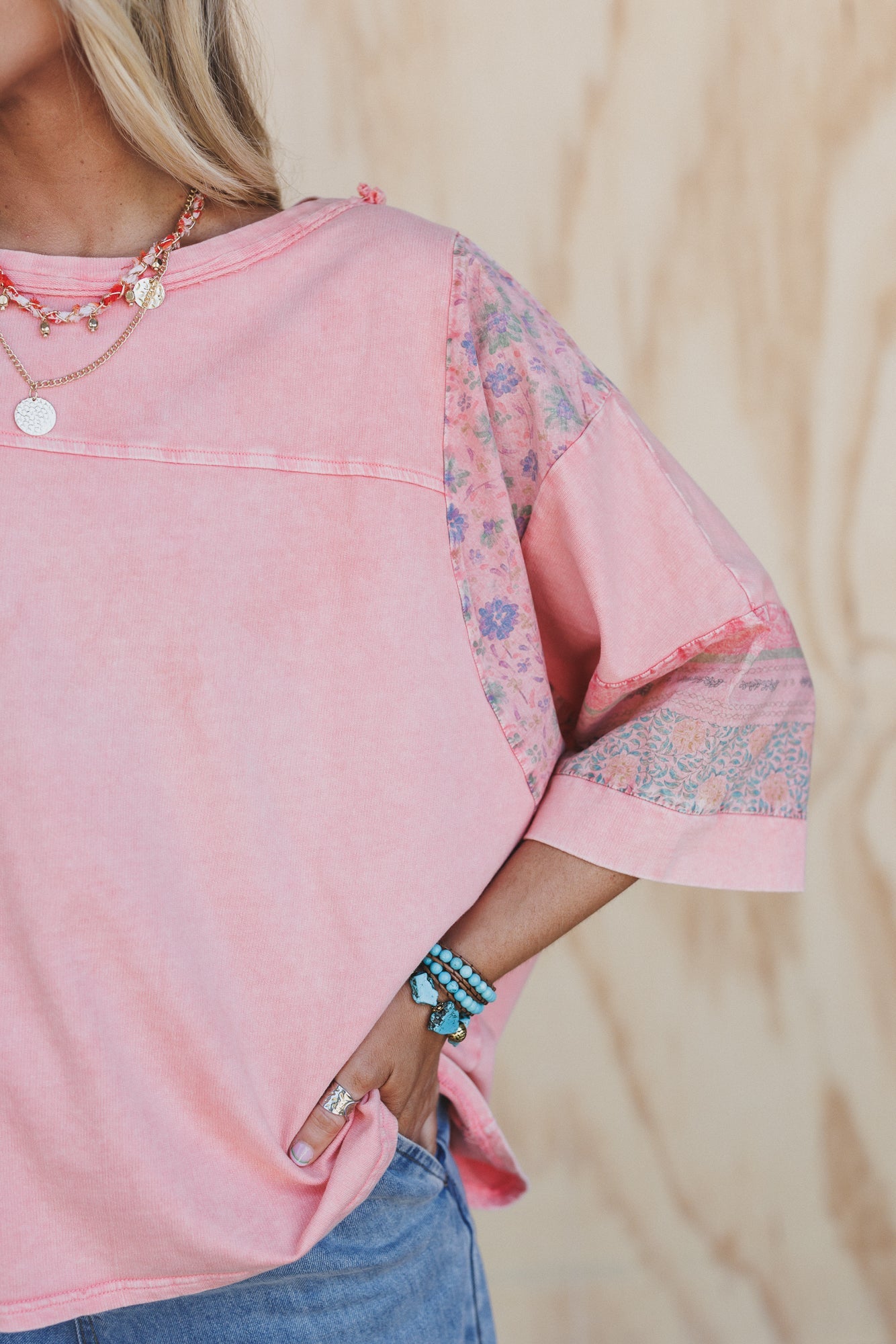 Find Your Path Mix Print Top - Coral