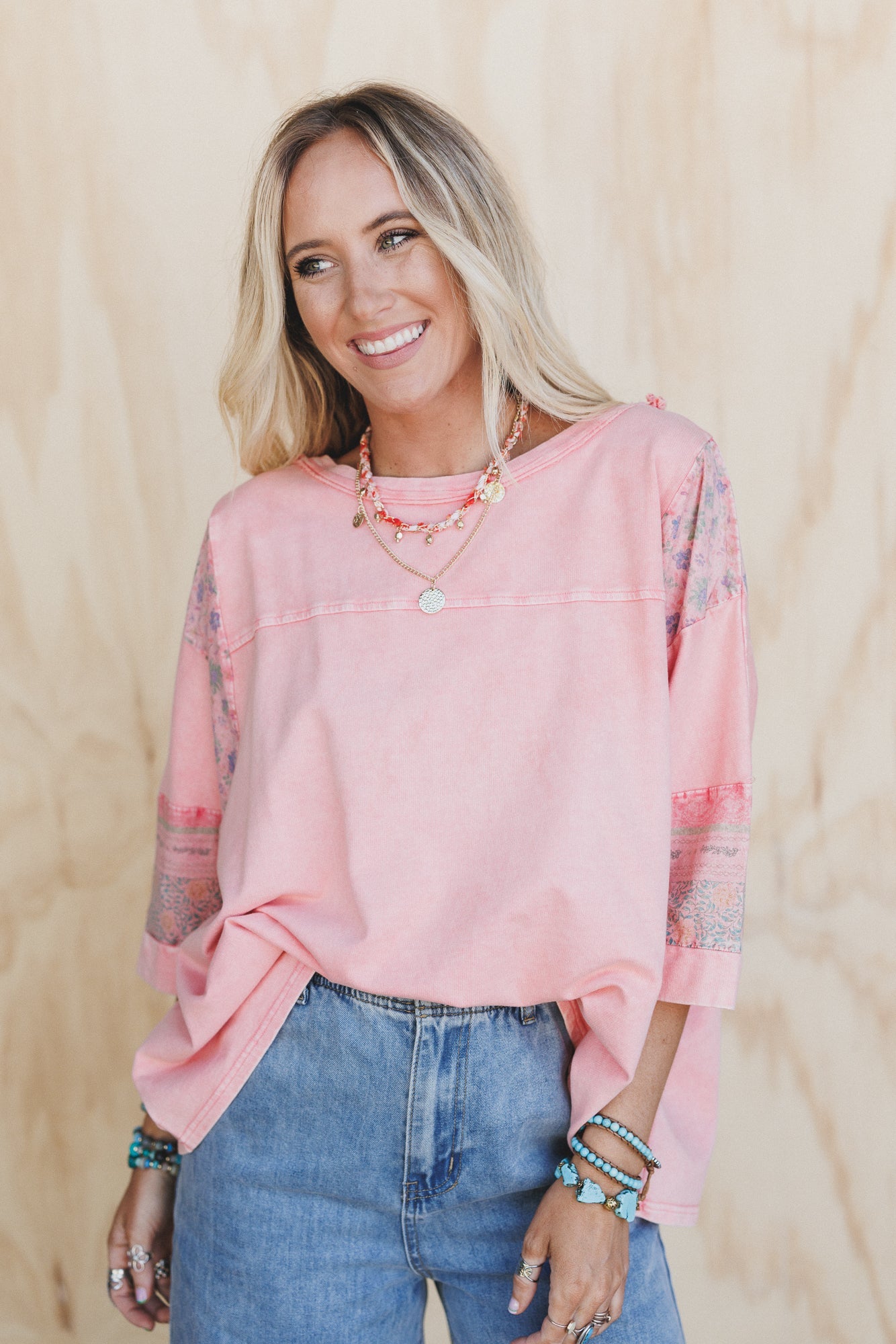 Find Your Path Mix Print Top - Coral