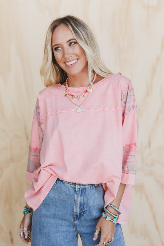 Find Your Path Mix Print Top - Coral