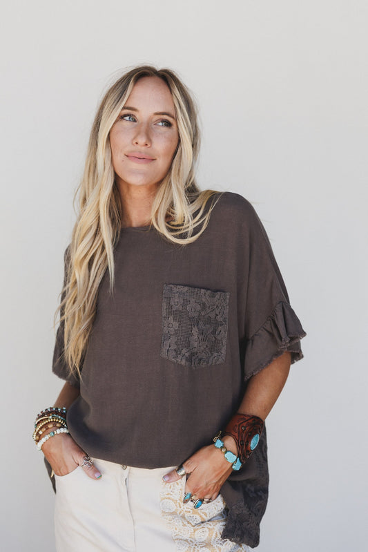 Zhara Lace Back Top - Ash