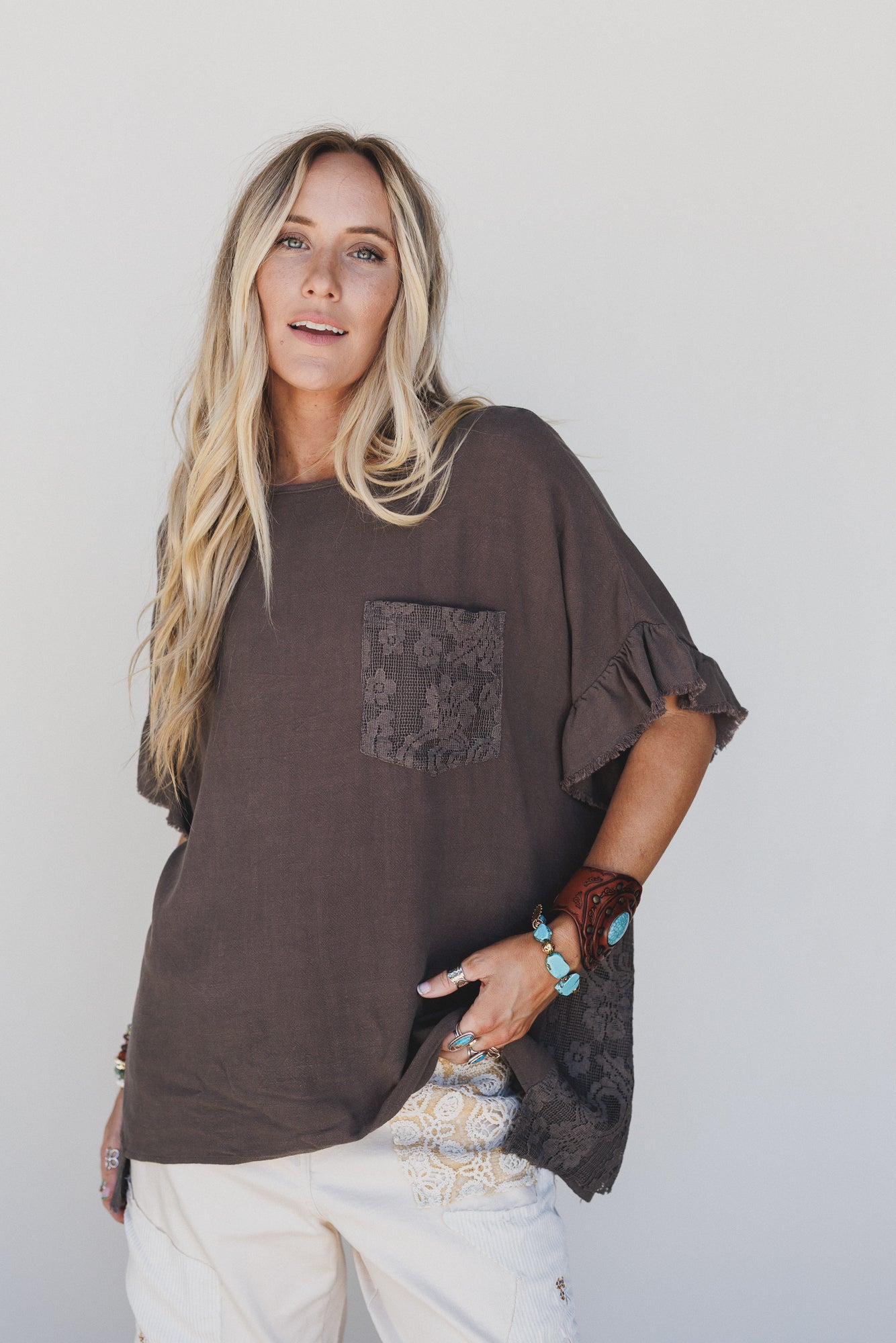 Zhara Lace Back Top - Ash