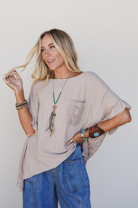 Zhara Lace Back Top - Khaki