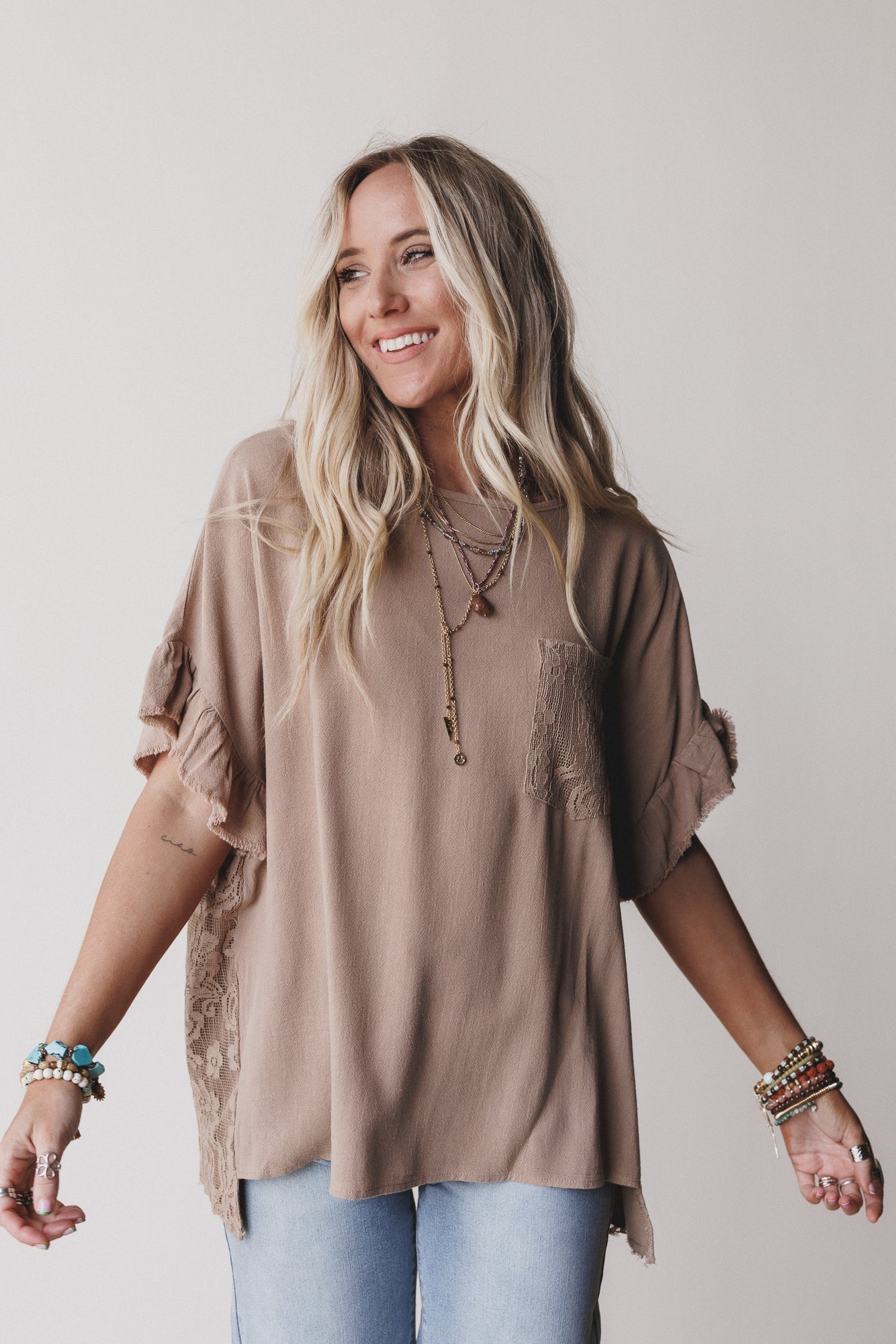 Zhara Lace Back Top - Mocha