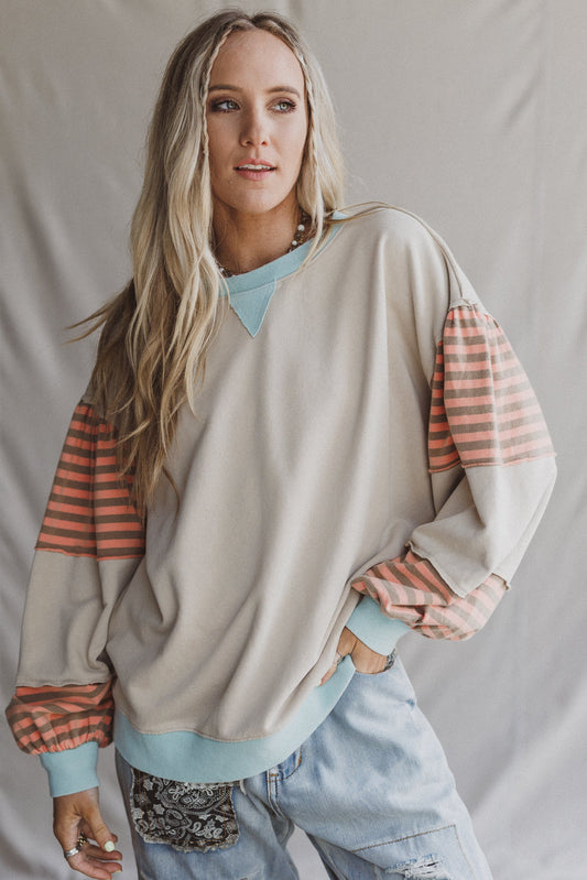 Awaken Joy Stripe Pattern Pullover - Khaki