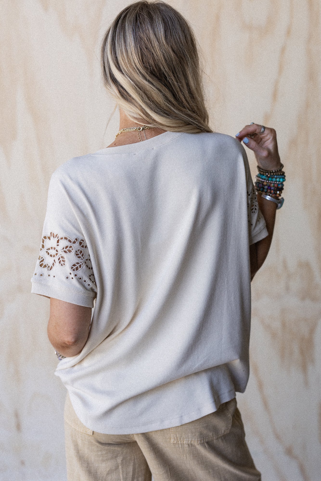 Open Horizon Eyelet Top - Beige
