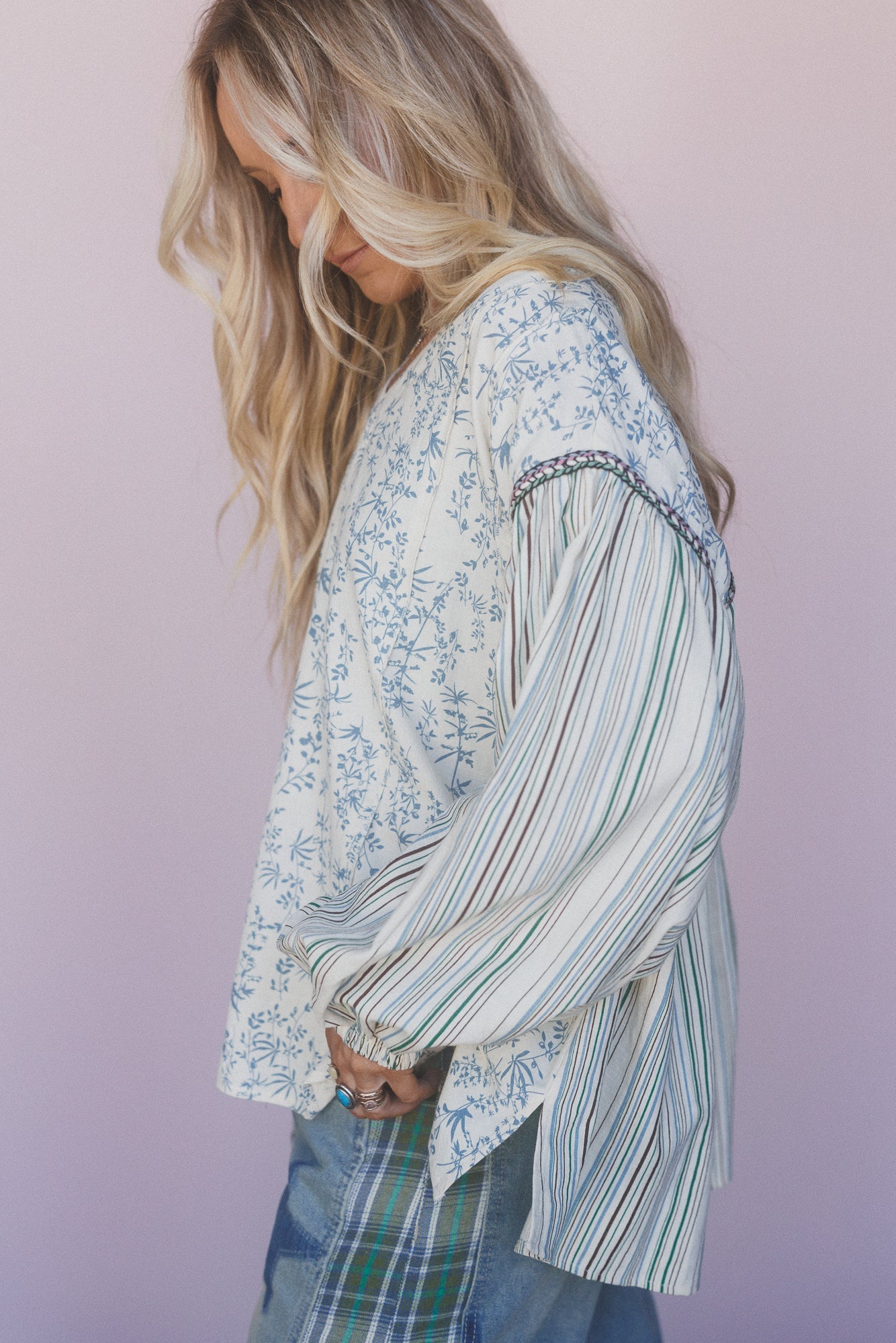 Prairie Lines Mix Print Top - Blue