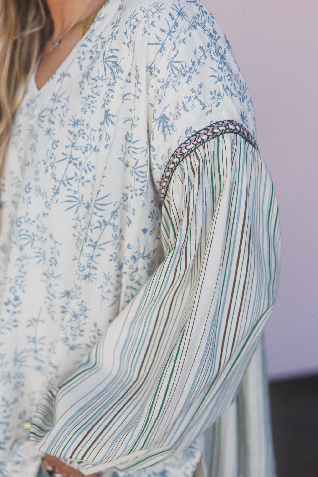 Prairie Lines Mix Print Top - Blue