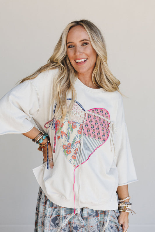 Love Ties Mix Print Top - Beige