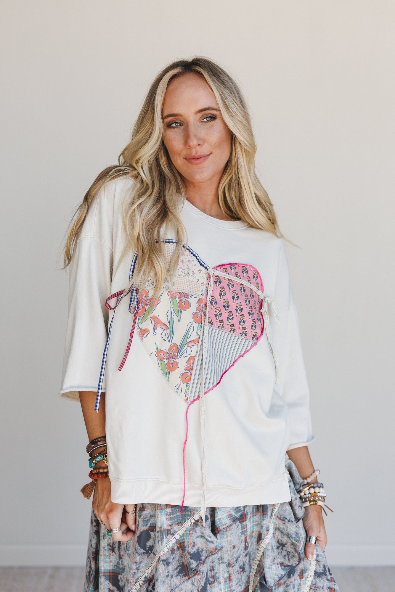 Love Ties Mix Print Top - Beige