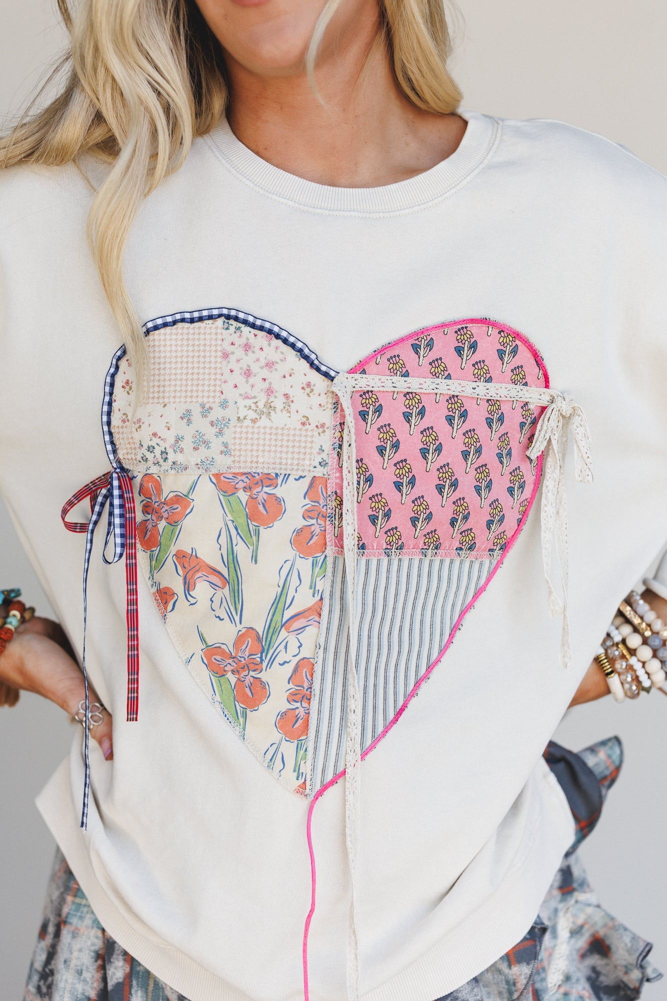 Love Ties Mix Print Top - Beige