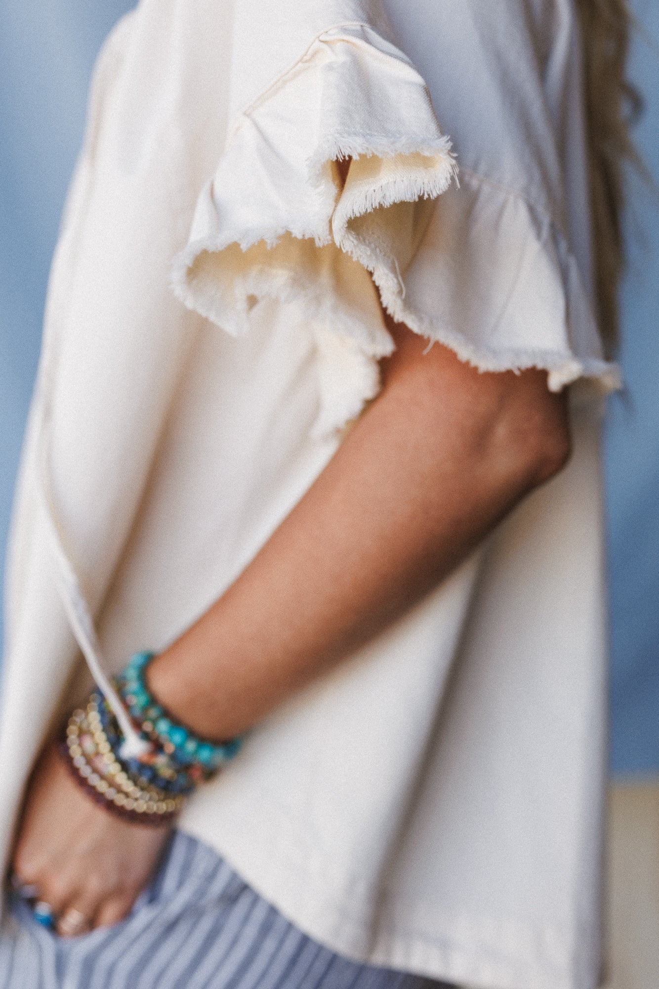 Hearts Aligned Ruffled Sleeve Top - Natural