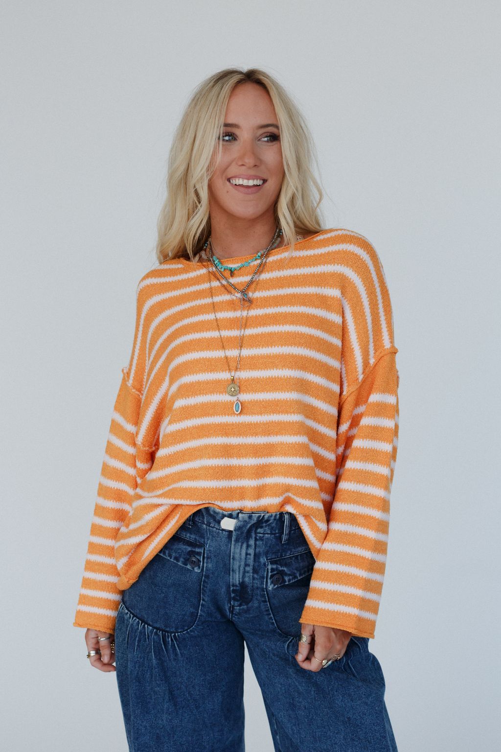 All My Stripes Oversized Sweater - Apricot