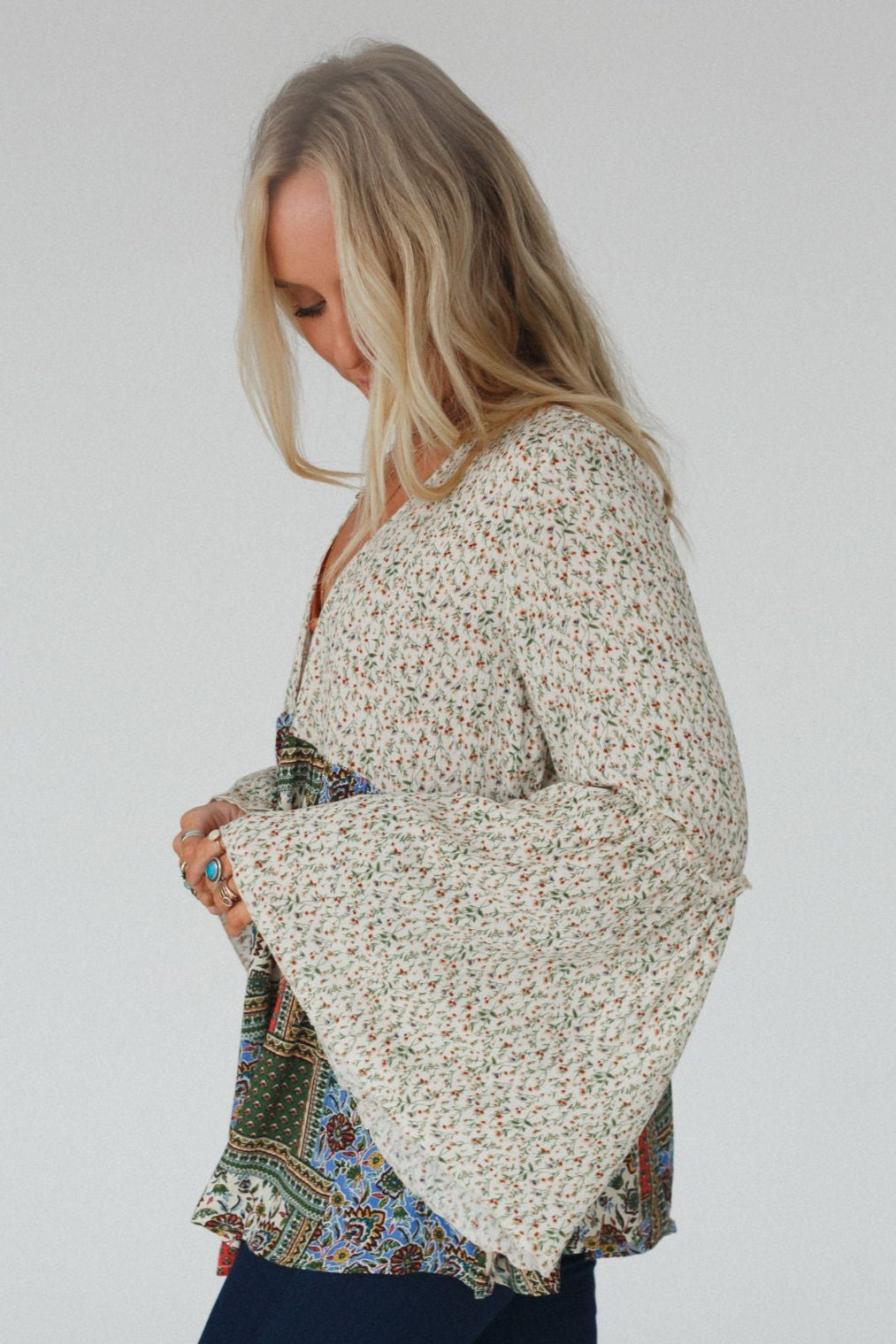 The Nest Brea Mixed Print Top - Green Mixed Print