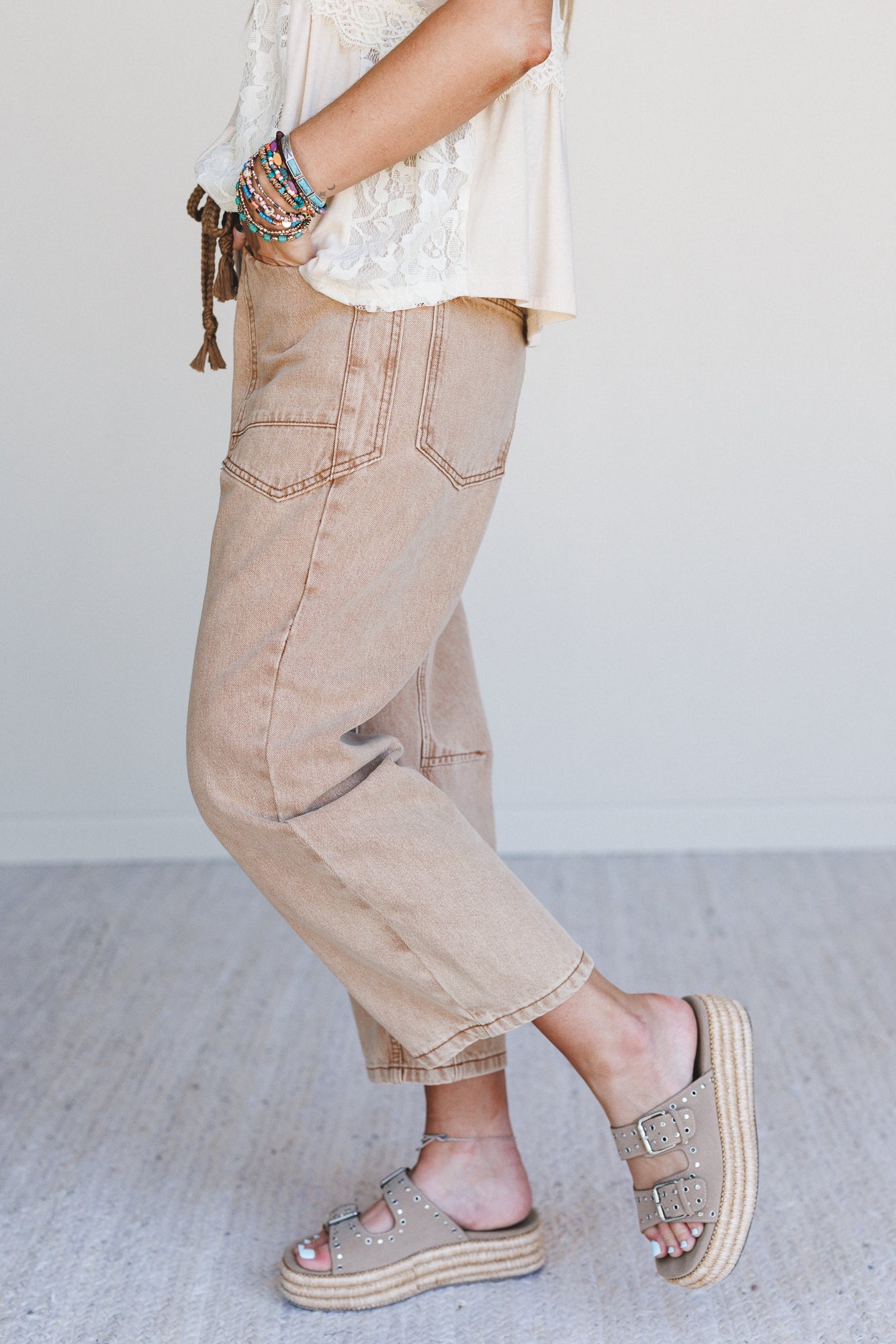 Elevated Eyelet Barrel Jeans - Rust