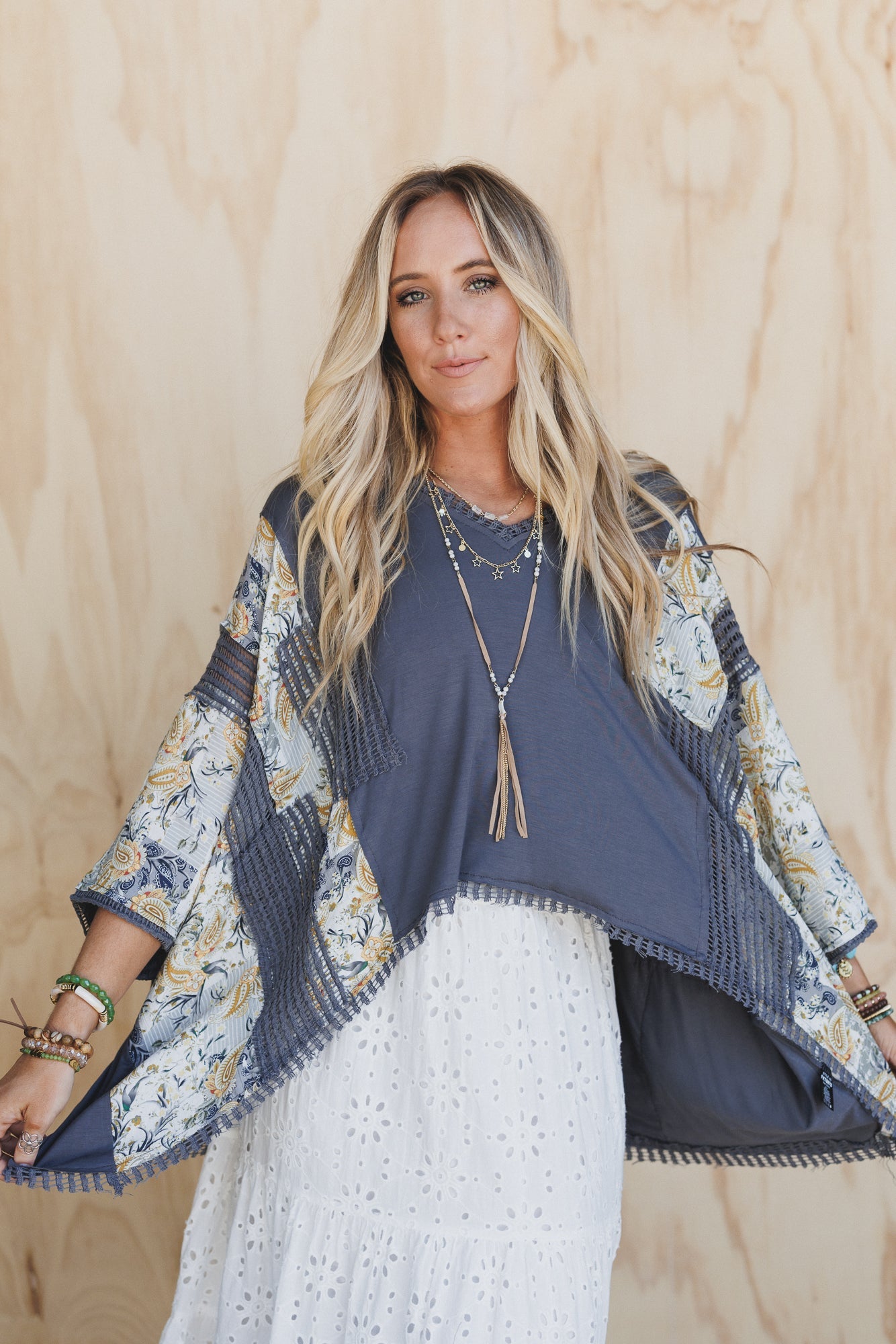 Floral Coast V Neck Top - Charcoal