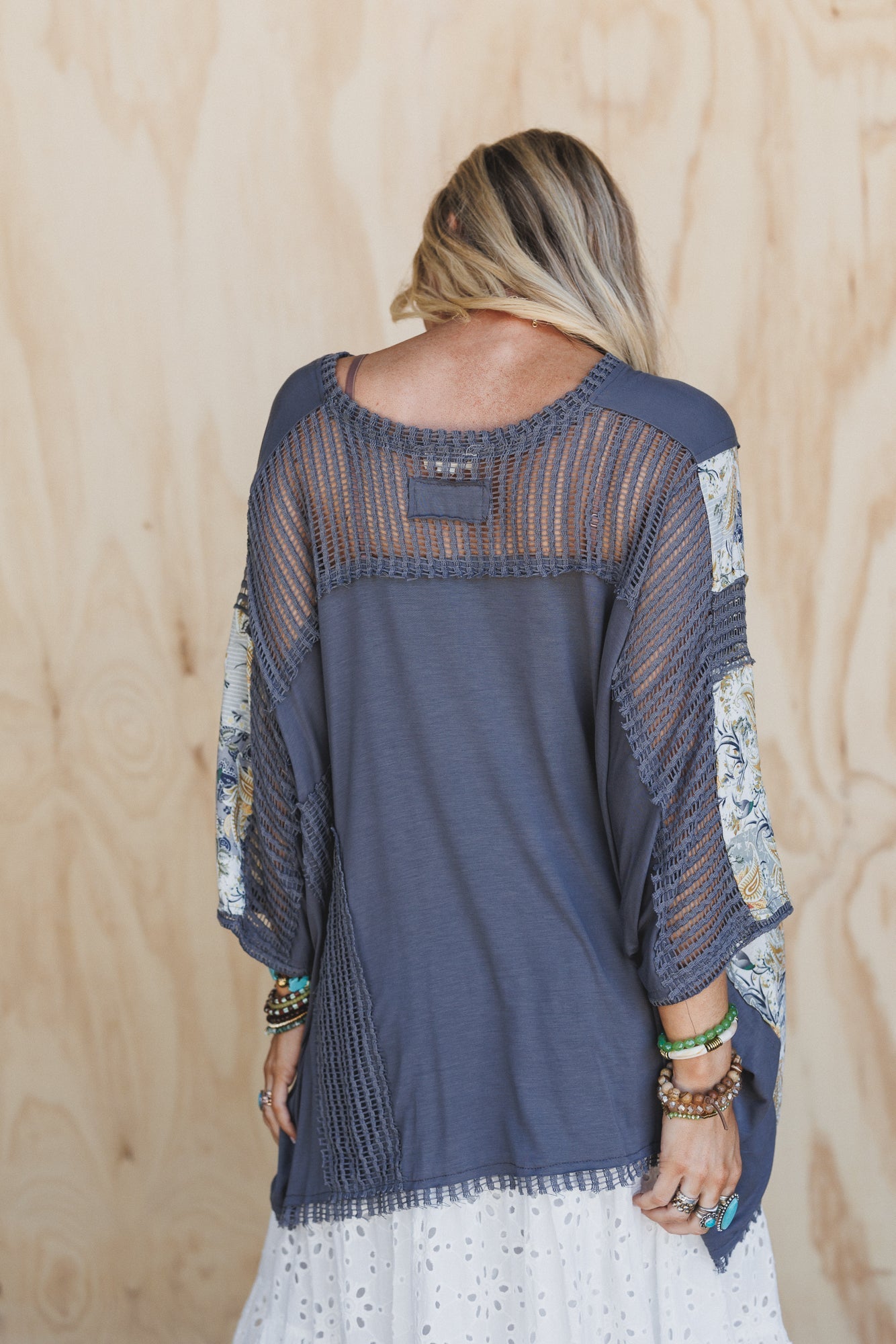 Floral Coast V Neck Top - Charcoal