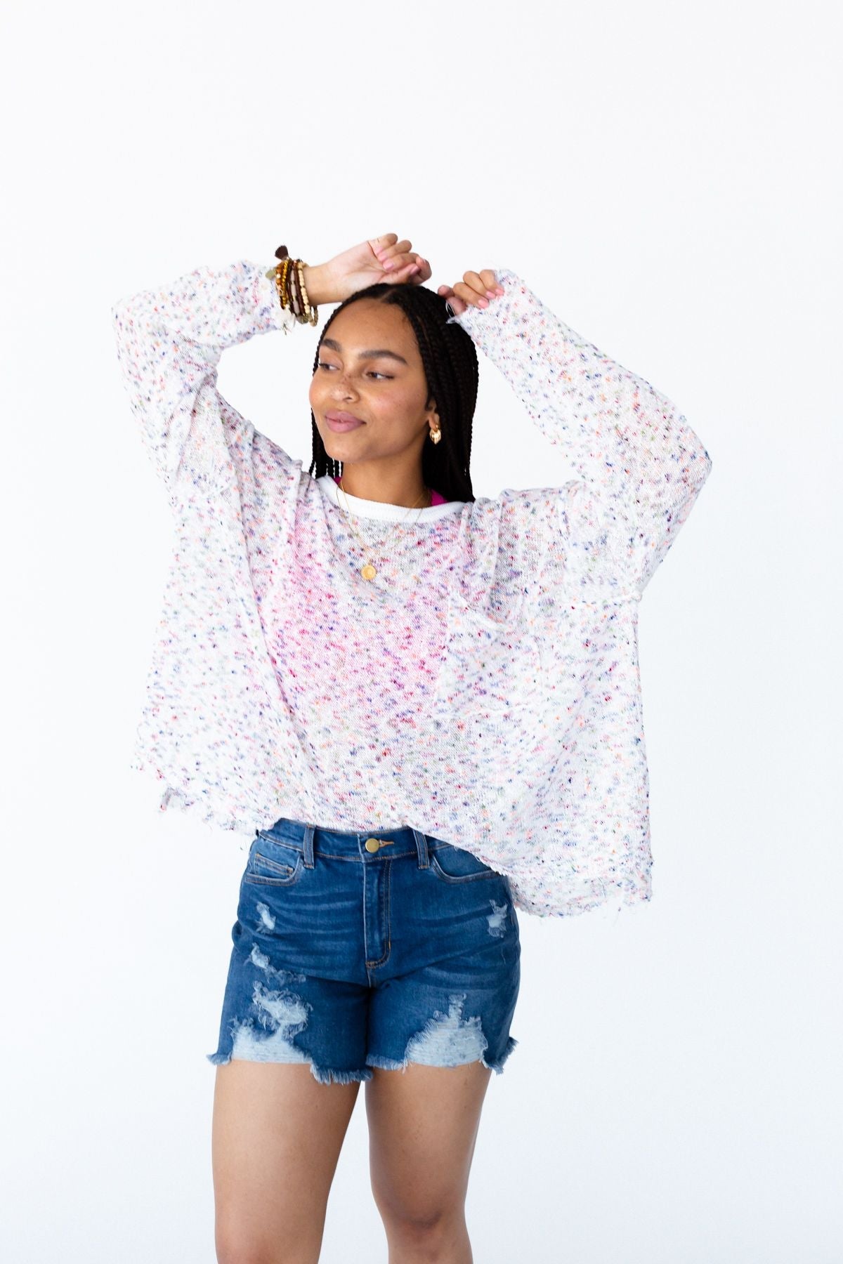 Speckled Beauty Pullover Sweater - White