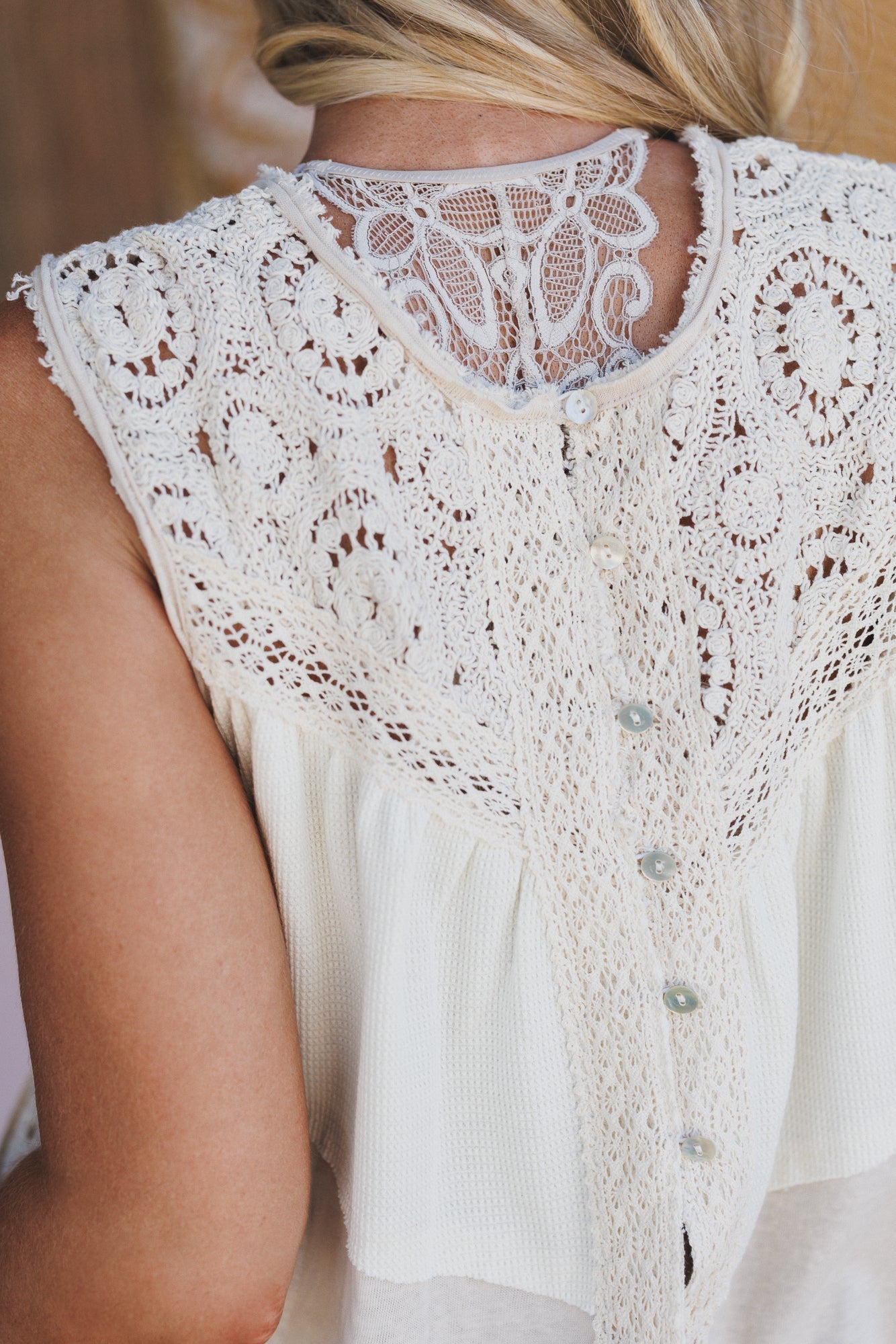 Arlo Crochet Knit Top - Coconut