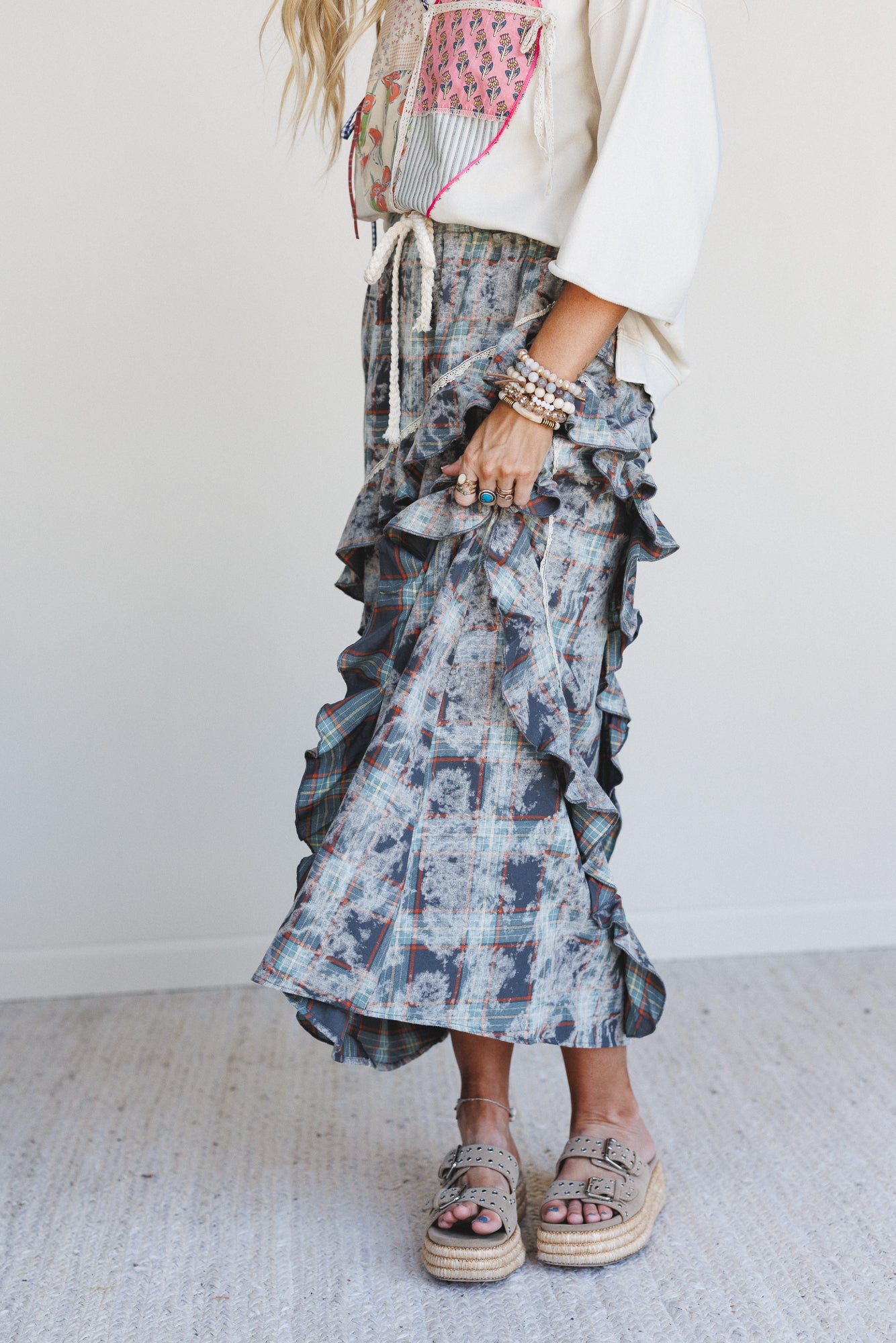 Fall In Line Plaid Maxi Skirt - Teal