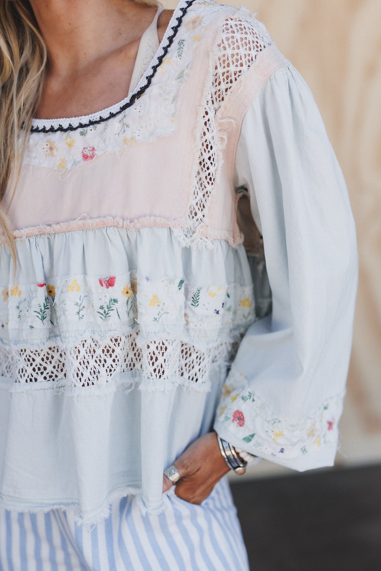 Harbor Breeze Crochet Detail Top - Denim