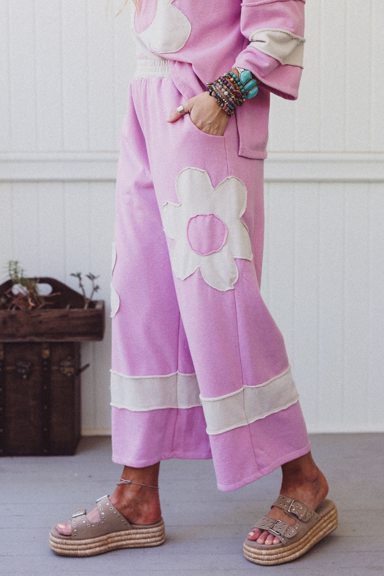 Drift Path Flower Patched Pants - Lilac