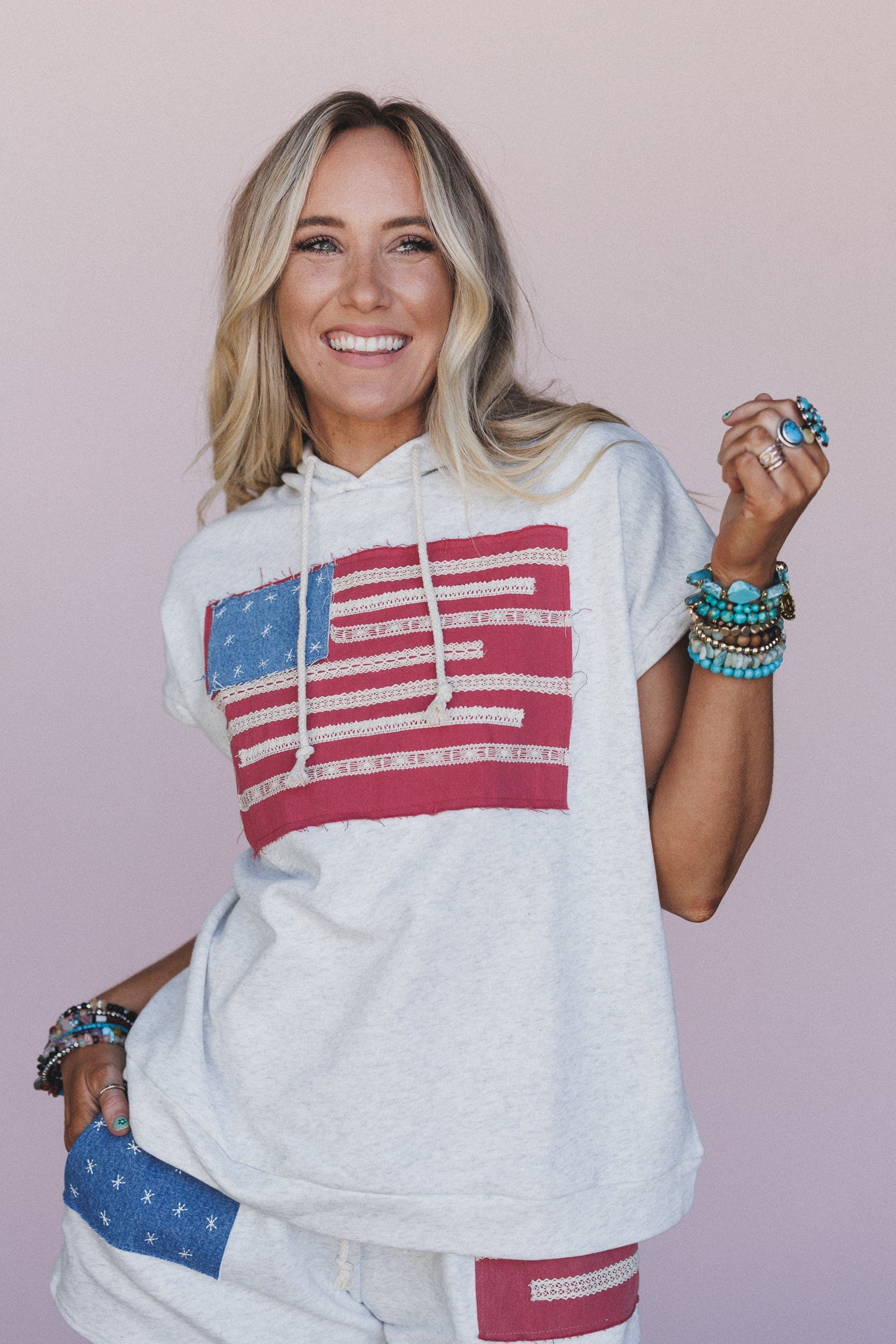 American Dream Hoodie Top - Heather Grey