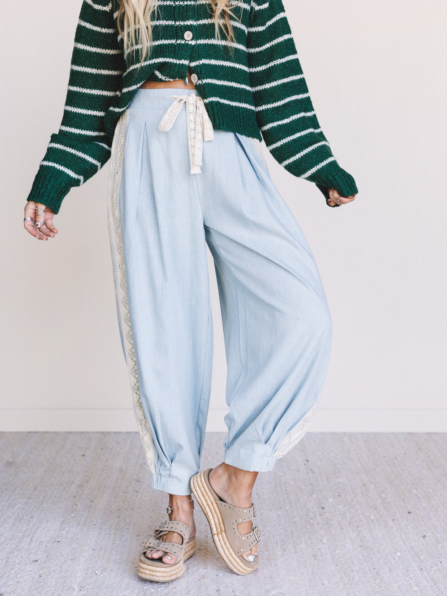 Soul Bloom Pleated Wide Leg Pants - Blue