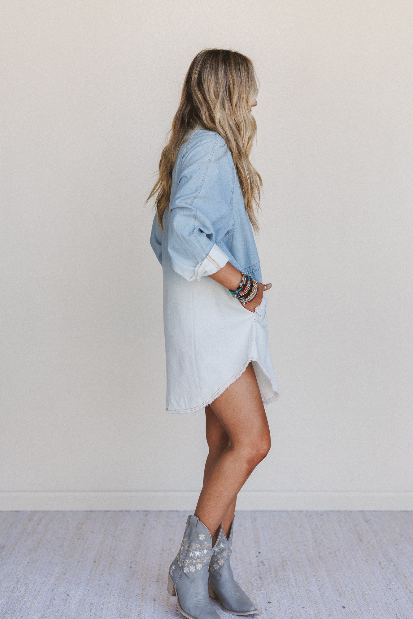 Dreamy Fate Button Down Dress - Light Denim