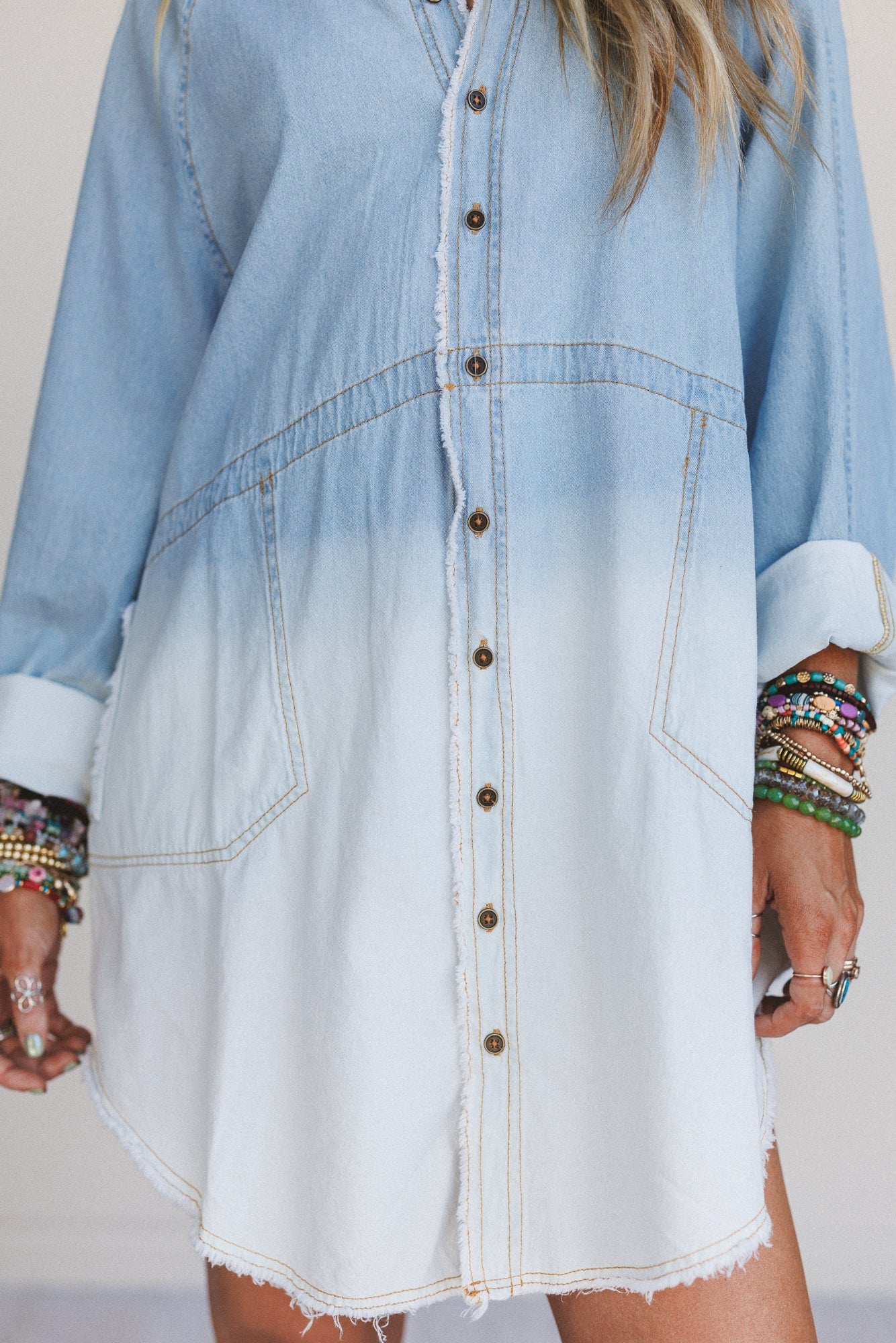 Dreamy Fate Button Down Dress - Light Denim