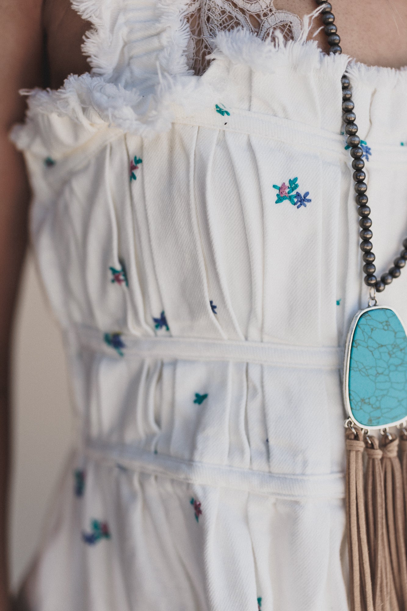 Selina Floral Denim Romper - Off White