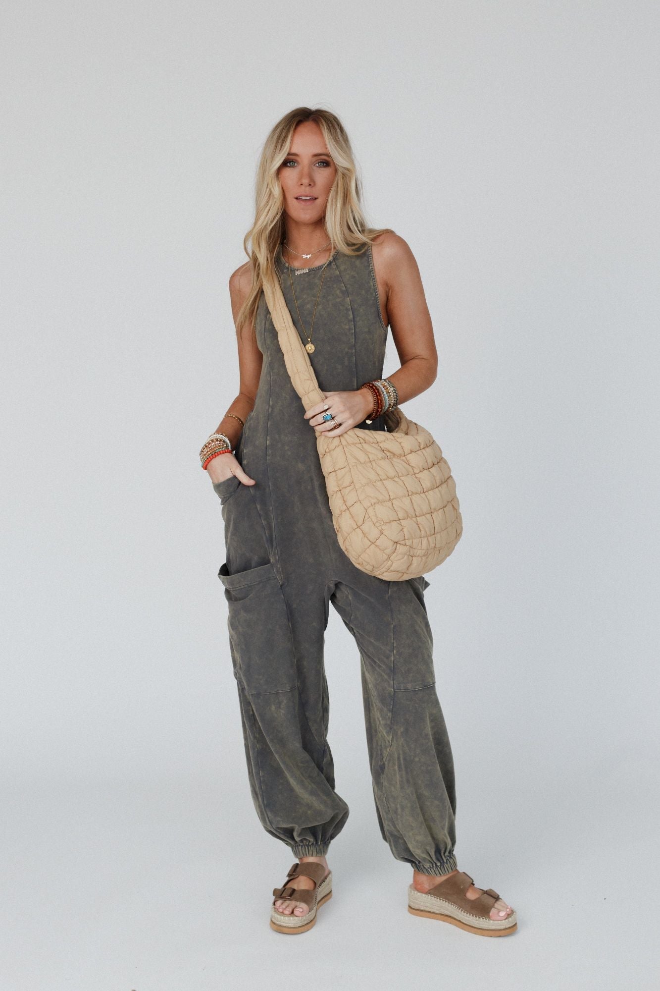 Turning Point Washed Cargo Jumpsuit - Ash