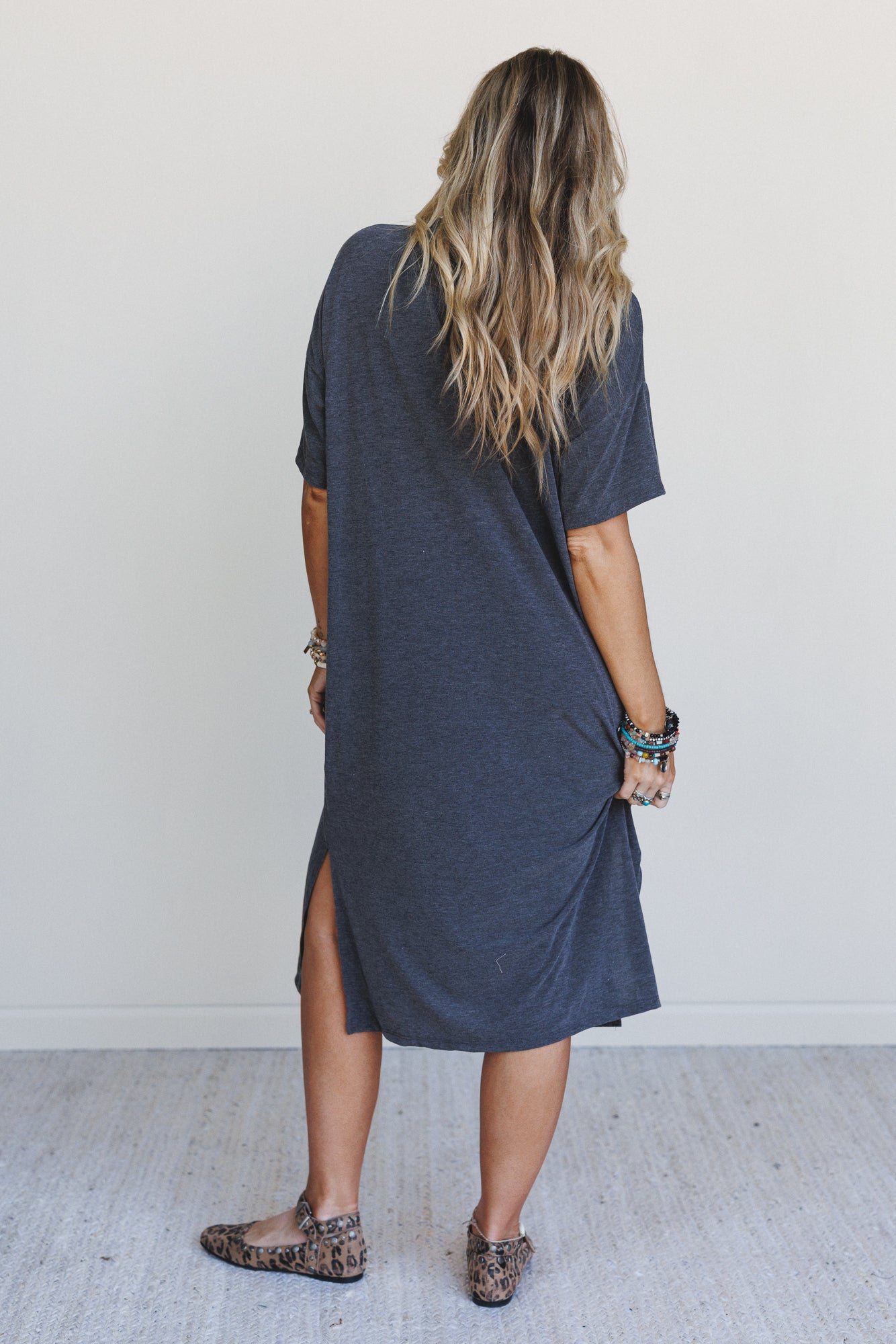 Hushed Glow Slit Midi Dress - Charcoal