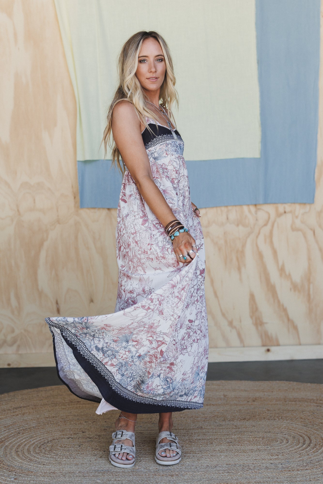 Iris Sky Floral Maxi Dress - Charcoal