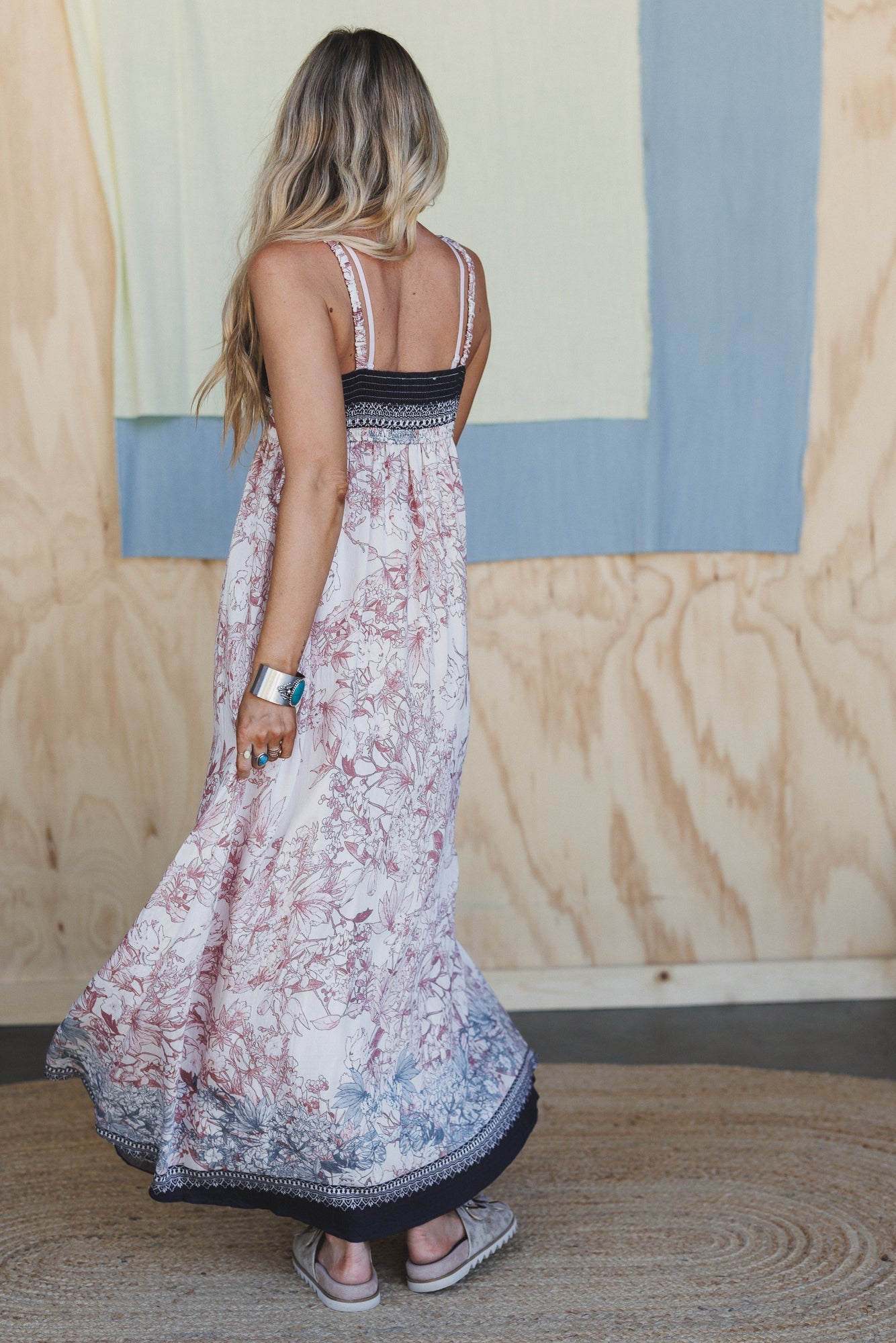 Iris Sky Floral Maxi Dress - Charcoal