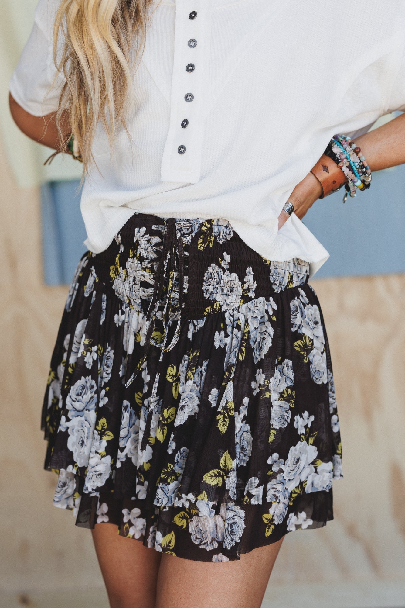 Rodeo Rose Mesh Skirt - Brown