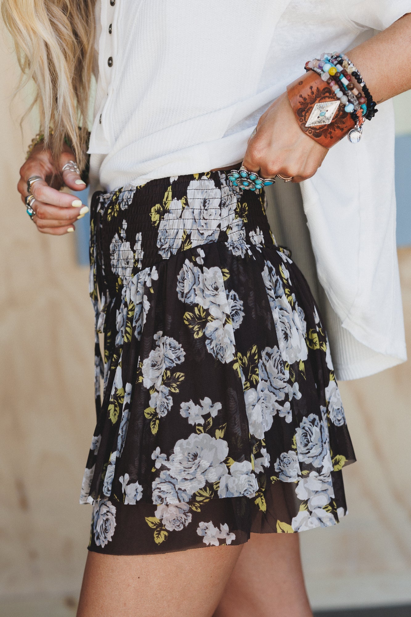 Rodeo Rose Mesh Skirt - Brown