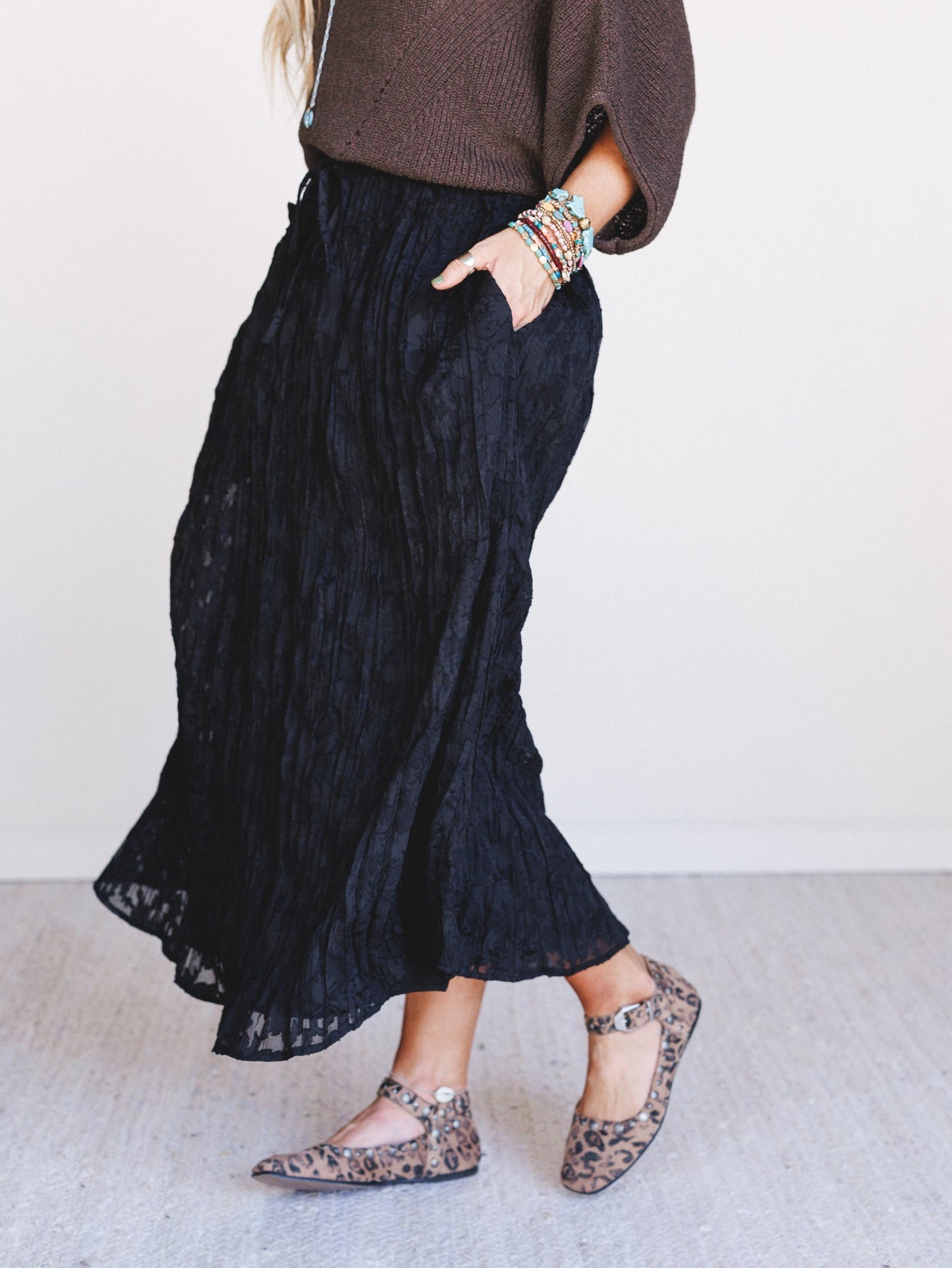 Coyote Bloom Floral Maxi Skirt - Black