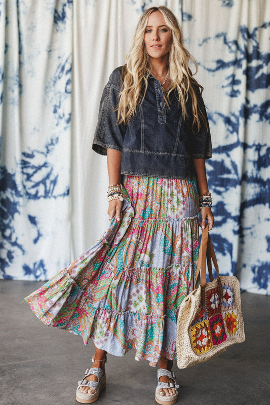 Shine On Printed Maxi Skirt - Lime Multi