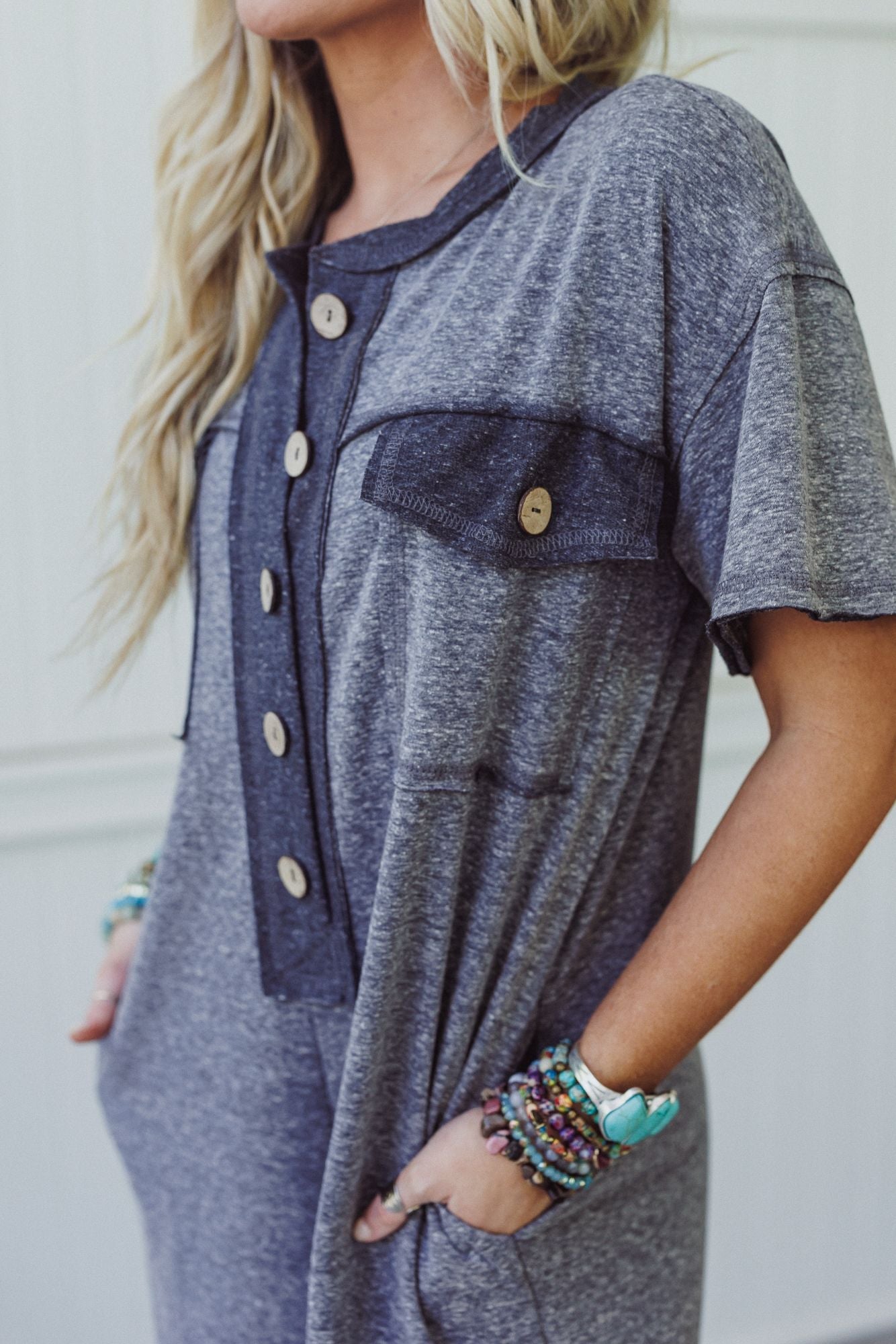 The Nest Jodi Short Sleeve Jumpsuit - Charcoal