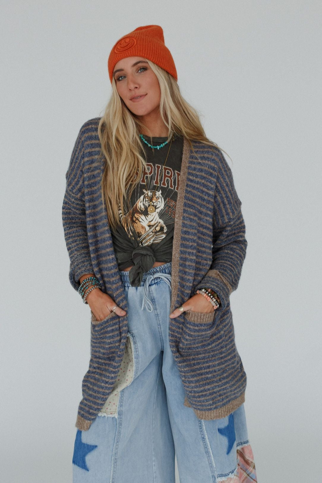 Wherever I Go Striped Knit Cardigan - Charcoal